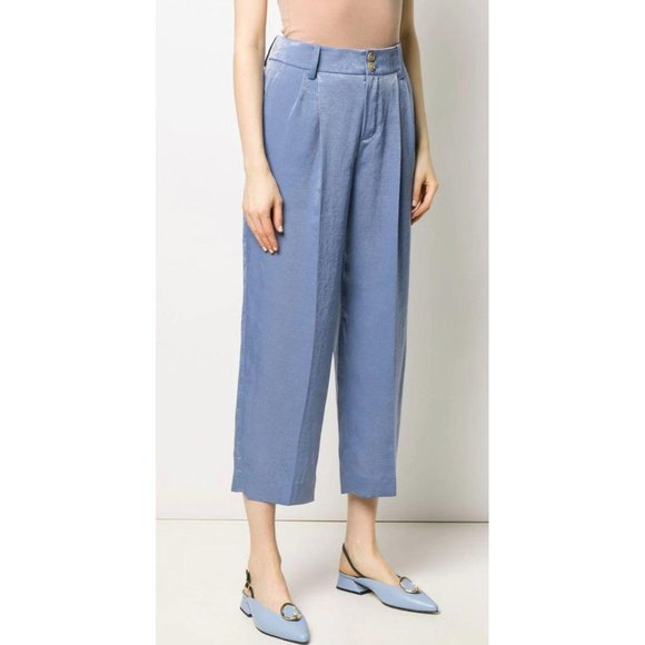 Vince Blue Satin Tailored High-Waisted Trousers 6 - Picture 2 of 9